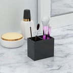 NIUBEE Acrylic Pen Holder 2 Compartments, Black Pencil Organizer Cup for Countertop Desk Accessory Storage