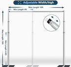 Pipe and Drap Backdrop Stand Kit ,10x 10ft Heavy Duty Adjustable Frame Backdrop Stand with Flat Base,Carry bag for Event, Birthday Party, displays and Wedding Decoration