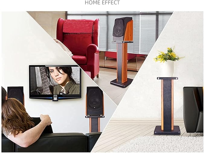 Speaker Stands Wood Grain Universal Floor Speaker Stands 24 Inch Floor Stand Mount Heavy Duty Surround Sound Speaker Stands for Home Theater with Sand Filling Tuning Function- 1 Pair