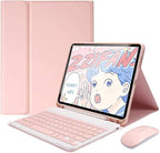 AnMengXinLing Keyboard Case for iPad Air 13 Inch (M3 2025/M2 2024)/Pro 12.9 6th/5th/4th Generation with Mouse Pencil Holder, Magnetically Detachable Keyboard Mouse, Pink