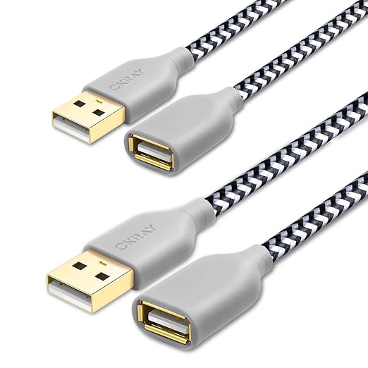 OKRAY White USB Extension Cable, 2-Pack 6FT Nylon Braided USB 2.0 Extension Cable - Type A Male to A Female Extender Cord with Gold-Plated Connector for USB Flash Drive, Keyboard, Printer, Webcam