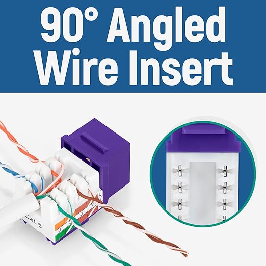 Everest easyJACK - 90° Angled Speed Termination Keystone Tool Set - with 20-Pack of RJ45 Cat6 Keystone Jacks in Purple (Slim Profile Design) - Time Saver Network Punch Down Tool Cat6
