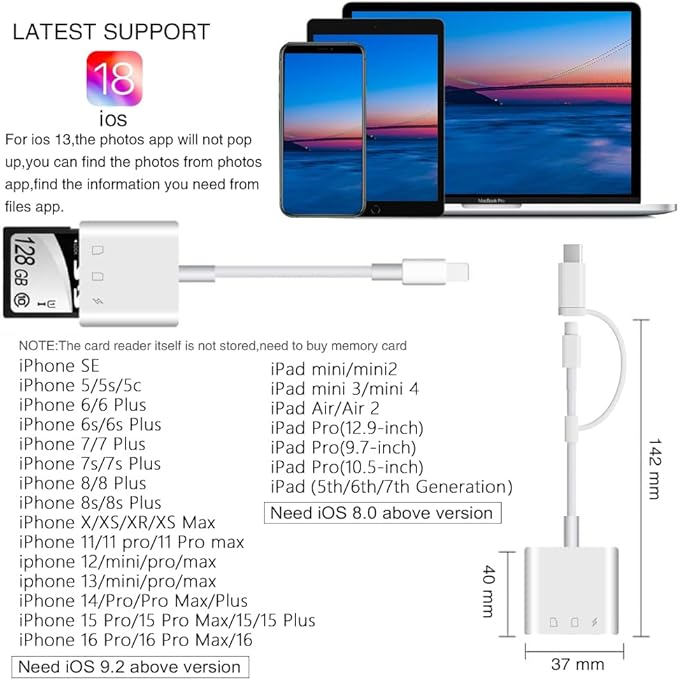 SD Card Reader for iPhone iPad,Micro SD Card Reader Memory Card Reader Plug and Play Trail Camera SD Card Adapter,Simultaneous Charging and Reading