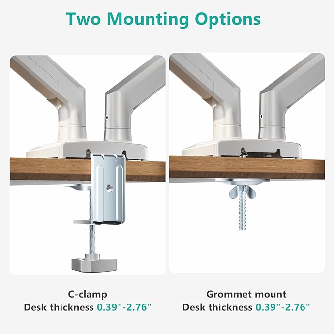WALI Dual Monitor Stand for 17-32 inch Screens, Dual Monitor Arms for 2 Monitors Holds up to 19.8 lbs, Adjustable Gas Spring Dual Monitors Mount, VESA 75x75/100x100mm (GSMP002NW), White