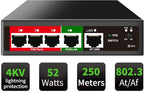 STEAMEMO 5 Port PoE+ Switch | Easy Smart Managed Ethernet Switch | Support VLAN, QoS | 52W Total PoE Budget | Fanless Metal | Plug & Play (Desktop/Wall Mount)