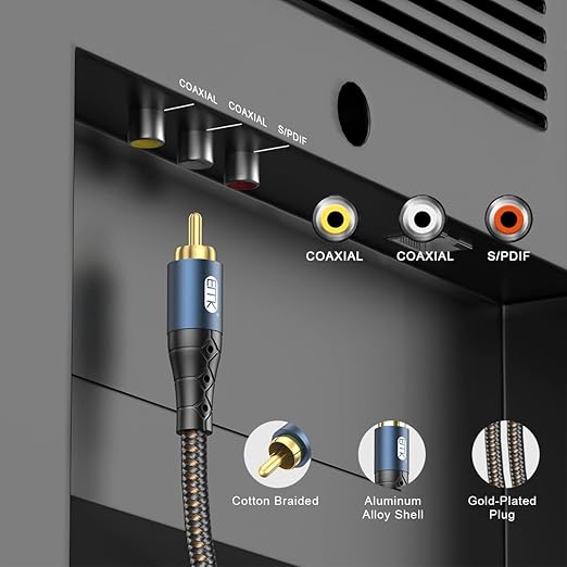 EMK Subwoofer Cable RCA to RCA Audio Cable 24K Gold-Plated Nylon Braided Double Shielded Digital Analogue Supports Amplifiers,Home Theater,Hi-Fi Systems,Subwoofer(50ft/15m)
