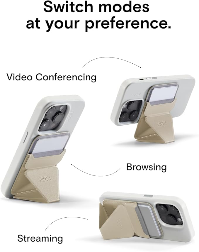 MOFT Magnetic Wallet Stand Compatible with iPhone 16/15/14/13/12 Series, Angle Adjustment & Magsafe Compatible MOVAS Phone Stand, Beach White