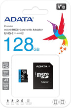 ADATA Premier 128GB MicroSDHC/SDXC UHS-I Class 10 V10 A1 Memory Card with Adapter Read up to 100 MB/s (AUSDX128GUICL10A1-RA1)