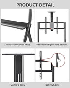 Smart Board Stand with Camera Tray Fits 42"-75" Screens, Interactive Whiteboard Stand with 360° Rotating Wheels Holds 300LBS, Height Adjustable,Mobile Stand for Home, Office & Classroom