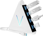 USB 3.0 Hub,4 Port USB Hub Tower,2ft Cable USB Splitter for Laptop,PC, PS4,PS5,Xbox,Mouse,Keyboard, Flash Drive, U-Disk (White)