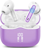 Wireless Earbuds, Bluetooth 5.4 Headphones in Ear with 4 ENC Noise Cancelling Mic, New Wireless Earphones HiFi Stereo Deep Bass 40H Playtime, in-Ear Bluetooth Earbuds LED Display IP7, USB-C, Violet