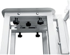 Rockville RTP33-TV Pro White Totem Stand 220 lbs DJ Speaker/Lighting/TV Mount, Detachable TV Mount, Adjustable 39-69 inch Height, Black/White Scrims, for DJs and Event Planners