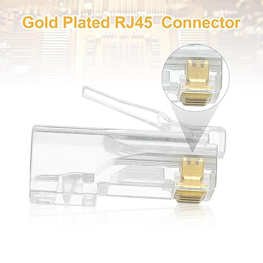 MECCANIXITY 100pcs Cat6 RJ45 Pass Through Connectors, RJ45 Connector 8P8C Gold Plated Plugs with 100pcs Red Strain Relief Boots for Solid or Stranded UTP Ethernet Cable, 1.1mm