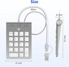 Wired USB C/A Number Pad - Numeric Keypad & Hub with 3 USB2.0 Ports - Portable Slim 18 Key Number Keypad Keyboard for Laptop PC Pad Surface MacBook, Wired Numeric Keypad with Type C & USB Cable 1.6Ft