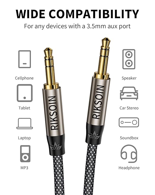 Aux Cord 6.6FT/2m, New 3.5mm Audio Cable - Nylon Braided 3.5mm Male to Male AUX Cable Cord for Car, Headphones, Home Stereos, Speaker
