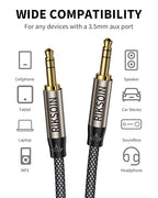 Aux Cord 6.6FT/2m, New 3.5mm Audio Cable - Nylon Braided 3.5mm Male to Male AUX Cable Cord for Car, Headphones, Home Stereos, Speaker
