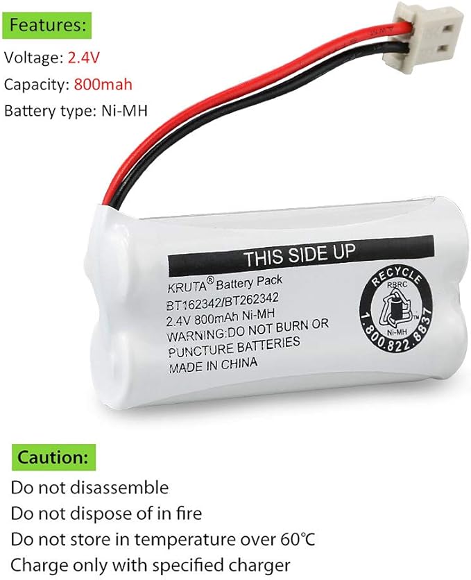 Kruta BT162342 BT262342 Cordless Phone Batteries Compatible with BT183342 BT283342 BT166342 BT266342 VTech CS6114 CS6419 CS6719 at&T EL52300 CL80111 Handset Telephone (Pack of 4)