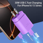 Phone 16 15 Charger,30W USB C Fast Charger Block & 10FT Long C to C Fast Charging Cable Cord for Phone 16 15/16 15 Pro Max/ 16 15 Plus/ 15 Mini,Pro 12.9/11 inch,10th Gen,Samsung Galaxy S24Ultra,Purple