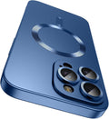 Magnetic for iPhone 14 Pro Max Case [Compatible with MagSafe][Built-in Camera Lens Protector] Slim Soft TPU Bumper Shockproof Metallic Luster Phone Case (Blue)