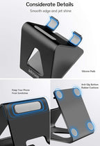 Cell Phone Stand for Desk, Desktop Phone Holder, Aluminum Mobile Phone Stand for iPhone 15 14 13 12 pro Mini 11 X Xr Xs max 8 7 6 6s Plus Samsung Galaxy S21 Ultra All Smart Phones, Black