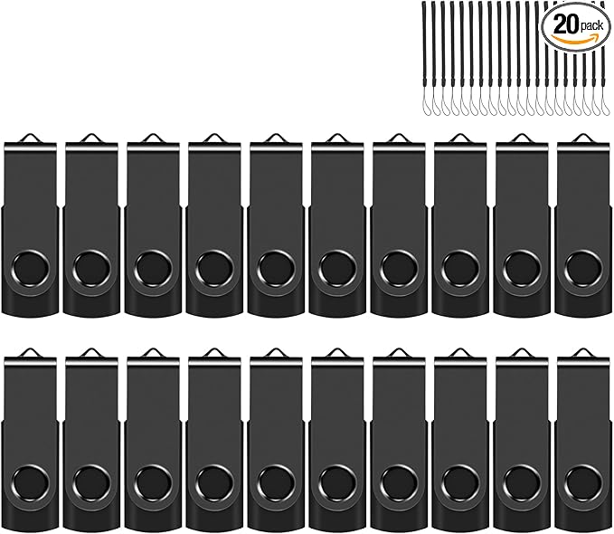 EASTBULL 8GB USB Flash Drive Bulk Thumb Drives 20 Pack with Lanyards USB 2.0 8GB Memory Sticks Zip Drive Pen Drive for Storage and Backup Black 20PCS