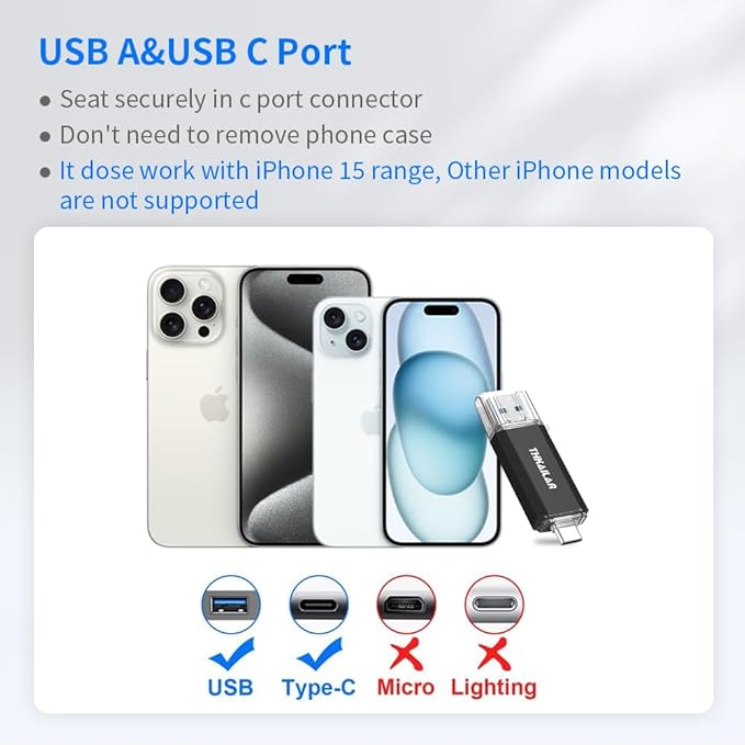 Thkailar USB C Thumb Drive 128GB OTG USB 3.1 Flash Drive Dual for Business Traveler Compatible with Android Phone/PC/Mac Pro External Storage Data(Black)