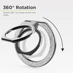 PureGear Magnetic Phone Grip Ring Stand, Magnetic Phone Ring Holder for MagSafe iPhone 16, 16Pro, 16Plus, 16ProMax, 15, 15Plus, 14, 14ProMax, 13,12, Adjustable Kickstand((Brushed Black Silver Glitter)