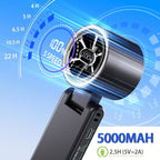 CAZOKASI Rechargeable Strong Wind Handheld Fan With Ambient Lighting 4 IN1 5000mAh Upto 22H For Desktop Waist Clip Neck (StrongWind/Black)
