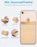 2 Pack Stick On Wallet Sleeve Cell Phone Dual Pocket Card Holder Double Pocket Pouch for iPhone Android Smartphone (2 Pack Gold)