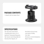 NEEWER Magnetic Camera Mount Compatible with DJI Osmo 360 / Action 5 Pro / 4/3, 360° Quick Release Ball Head Adapter Mount with 1/4" Thread for POV Shots, Camera Cage, Selfie Stick, Tripod, AC013