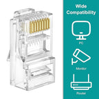 UTP RJ45 Connectors, Cat6 RJ45 Pass Through Plugs 50-Pack, Cat6 RJ45 Plugs with 50-Pack Strain Relief Boots for Solid or Standard Ethernet Cables, Transparent