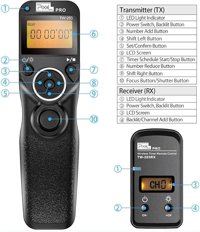 Pixel Timer Shutter Release TW283-N3 Wireless Remote Control Compatible with Canon 5D Mark-III/Mark-IV 5D R5 R5C 10D 1DX 1DC 1DS 1D 5DS 5DSR 20D 6D 7D Mark-II 7D 50D 40D 30D D60 D30 D2000