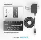 Fifine Headphone Amplifier 4 Channels Metal Stereo Audio Amplifier,Mini Earphone Splitter with Power Adapter-4x Quarter Inch Balanced TRS Headphones Output and TRS Audio Input for Sound Mixer-N6