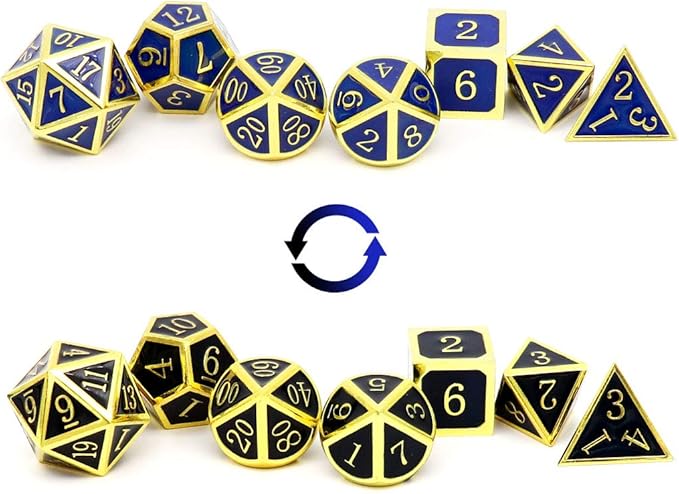 Haxtec Temperature Color Chaning Metal DND Dice Set Gold Blue Polyhedral D&D Dice Compatible with Dungeons and Dragons RPG-Gold Black Blue Shift