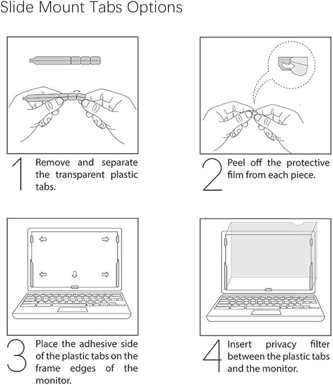 Privacy Filter Adhesive Strips and Slide Mount Tabs for Computer Monitors and Laptops - Replacement Kits