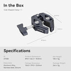SMALLRIG Clamp, Camera Mount Clamp, Crab-Shaped Super Clamp with 1/4"-20, 3/8"-16 Threaded Holes, Payload 7.7lbs/3.5kg, for Most Photographic Accessories