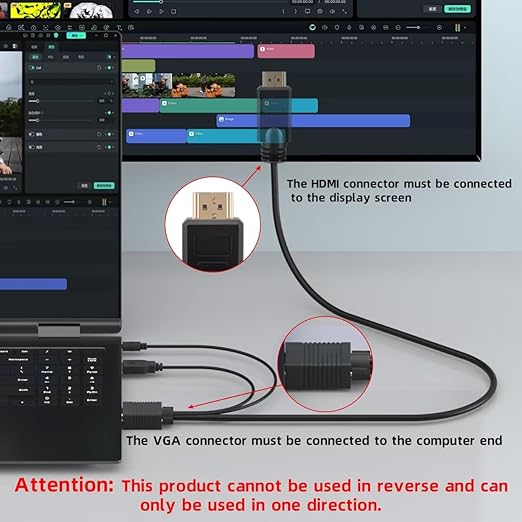 VGA (Sources) to HDMI (Display) Cable 6ft with Audio, VGA Maleto HDMI Male Converter Cord Adapter Cable Compatible Witch Computer/Laptop to Monitor/TV, Desktop Laptop Projector to Monitor HDTV