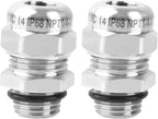 NPT 1/4" Stainless Steel Waterproof Cable Gland IP68 Waterproof Cable Gland Adjustable 4-8mm Cable Gland Protectors - 2 Pcs