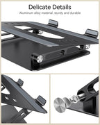 Foldable Aluminum Laptop Stand for 10-17.3" Laptops, Height Adjustable Portable Ergonomic Computer Holder, Space Saving Desk with Heat Dissipation. Compatible with MacBook/Dell/HP etc, Black