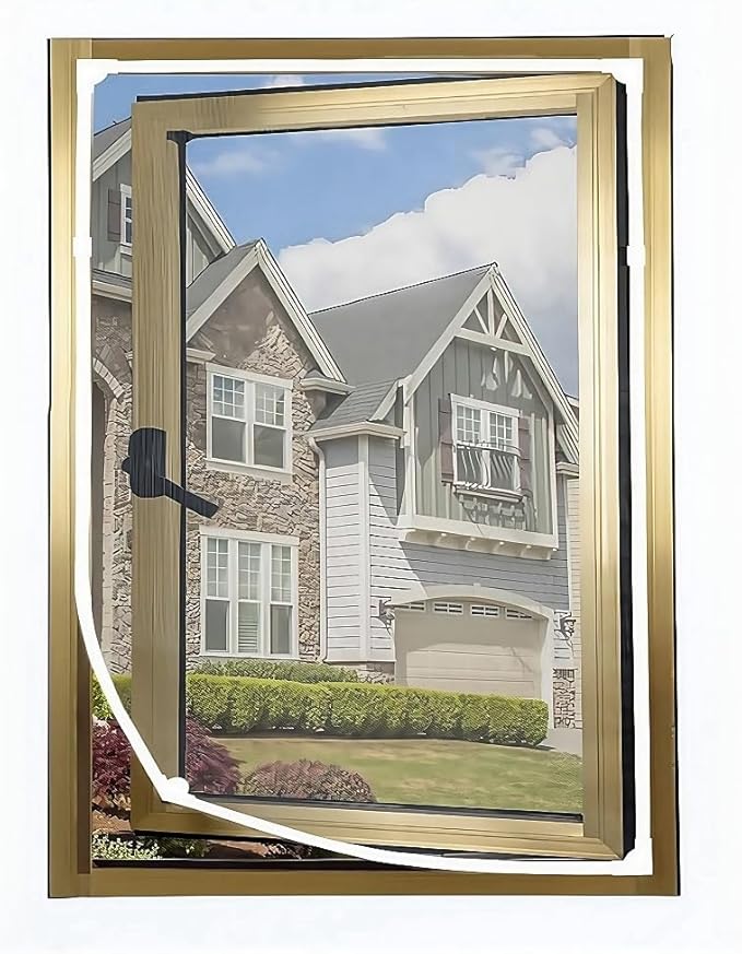 VKX Adjustable DIY Magnetic Window Screen, Fiberglass Mesh, Strong(720GS) Magnetic Strips, White Frames Grey Mesh, Suitable for Various Types of Screen Windows (59"x39")