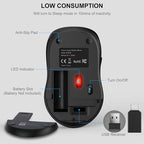 WisFox 2.4G Wireless Mouse for Laptop, Ergonomic Computer Mouse with USB Receiver and Type-C Adapter, 3 Adjustable Levels, 6 Button Cordless Mice for Windows Mac PC Notebook (Grey and Black)