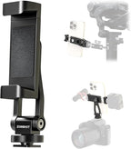 All Metal Phone Tripod Mount, 360° Rotation Tripod Phone Mount with 2 Cold Shoes, Adjustable Cell Phone Mount Adapter with 1/4" Thread, Compatible with iPhone Android Phones, Digital Camera