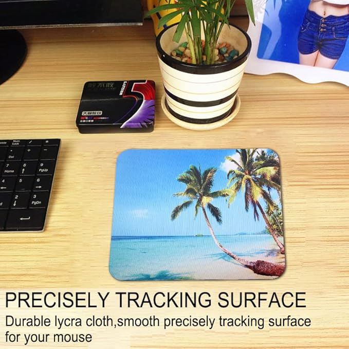 Mouse Pad, Gaming Mouse Pad, Non-Slip Rubber Base Mouse Mat with Designs for Laptop, Computer & Office, 9.5 x 7.9 x 0.12 inches (Coconut Trees on The Beach)