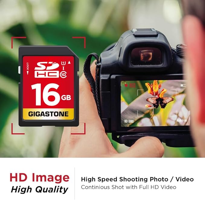 Gigastone 16GB SDHC Memory Card, 2 Pack Premium Series, Transfer Speed Up to 80MB/s for Photos, Videos, Music, Files, Camcorder, Camera, PC, Class 10 U1 UHS-I