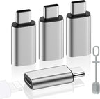 MoKo 4 Pack Lightning Female to USB C Male Adapter,USB-C Lightning Adapter for iPhone Air 17 16 15 Pro Max Plus, iPad Pro/Air, Galaxy,iPhone to USB C Adapter for Data Sync, NOT for Audio/OTG,Silver