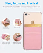 2 Pack Stick On Wallet Sleeve Cell Phone Dual Pocket Card Holder Double Pocket Pouch for iPhone Android Smartphone (2Pack PINK)