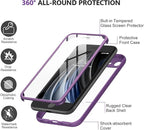 Miracase for iPhone SE Phone Case 3rd/2nd Generation 2022 2020 Full-Body with Built-in Glass Screen Protector, Heavy Duty 360° Protective Shockproof Bumper Cover for iPhone 8/SE, Purple