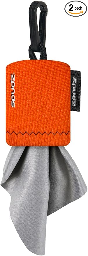 SPUDZ Ultra Microfiber Lens Cleaner – Closable Pouch, Clip-On, Washable – for Optics, Scopes, Glasses | Blaze Orange, 6 x 6 Inch (2-Pack)
