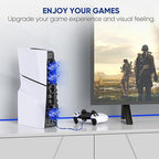 PS5 Slim Cooling Fan with LED Light, Adjustable Speed (3 Speeds Mode), USB 3.0 Port, Silent Enhanced Cooling Fan Compatible with PS5 Slim Disc & Digital -Black
