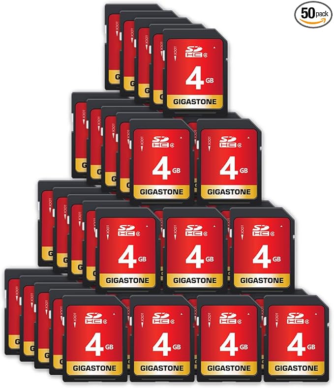 GIGASTONE 4GB SD Card 50 Pack SDHC Class 4 Memory Card for Photo Video Music Voice File DSLR Camera DSC Camcorder Recorder Playback PC Mac POS 50pcs in Pack (Pack of 50), with 50 Mini Cases